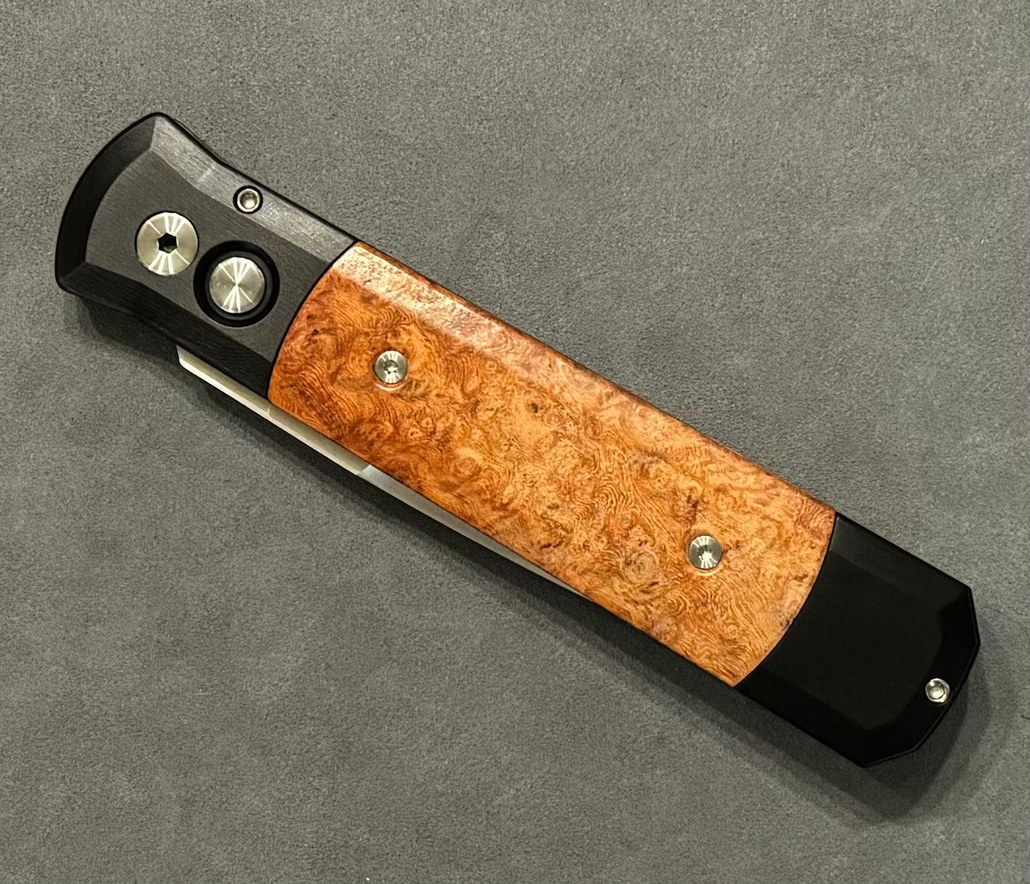 Pro-Tech-Pro-Tech Limited Edition Godfather - Black w/ Amboyna Burl Inlays - Satin Blade #7 of 25 - Brand New-Urban Cutlery