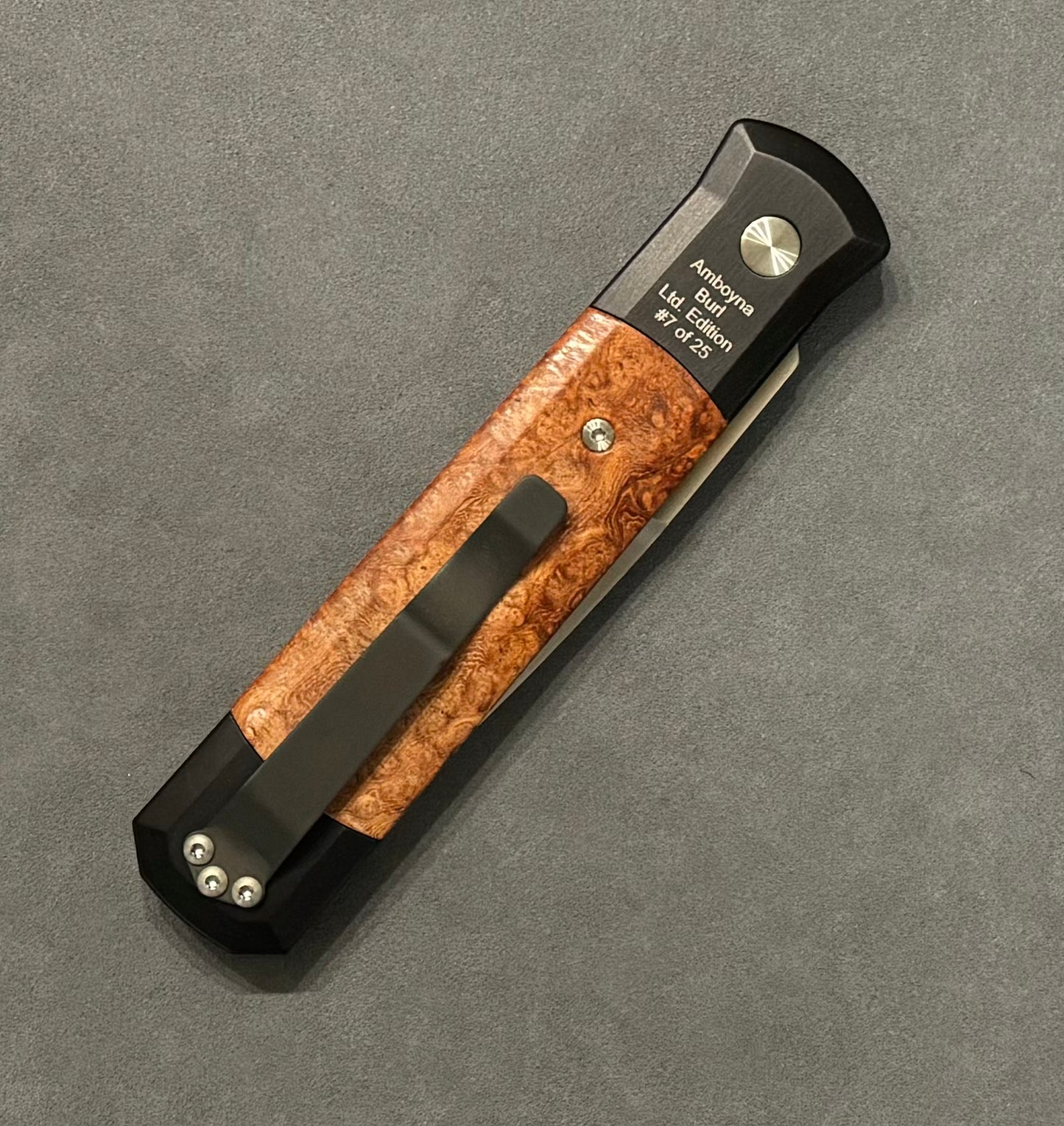Pro-Tech-Pro-Tech Limited Edition Godfather - Black w/ Amboyna Burl Inlays - Satin Blade #7 of 25 - Brand New-Urban Cutlery