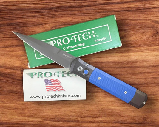 Pro-Tech-Pro-Tech Ltd Edition Godfather AUTO - Black Aluminum and Blue G10 Handle - DLC Black 154CM Blade-1-Urban Cutlery