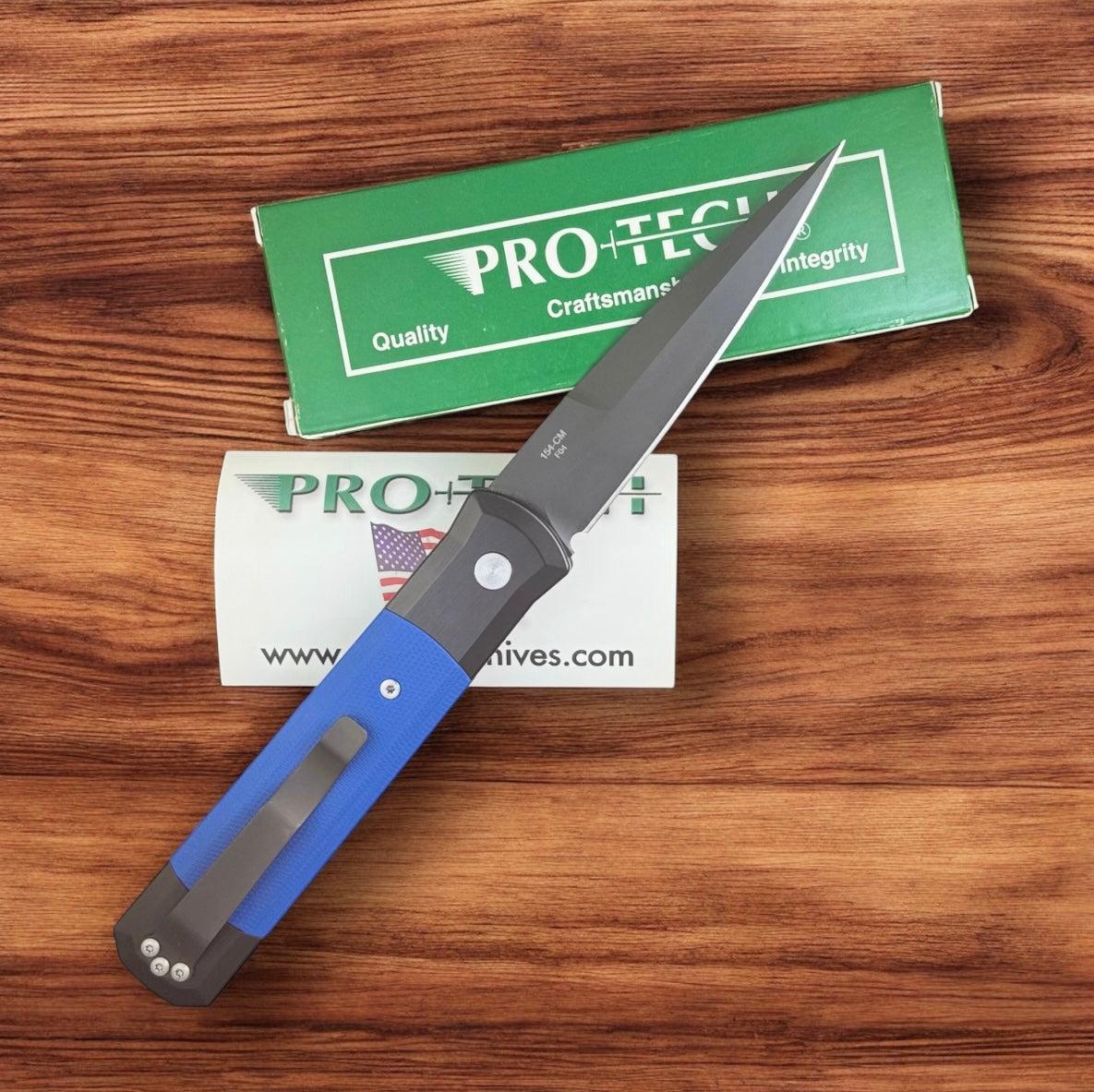 Pro-Tech-Pro-Tech Ltd Edition Godfather AUTO - Black Aluminum and Blue G10 Handle - DLC Black 154CM Blade-Urban Cutlery