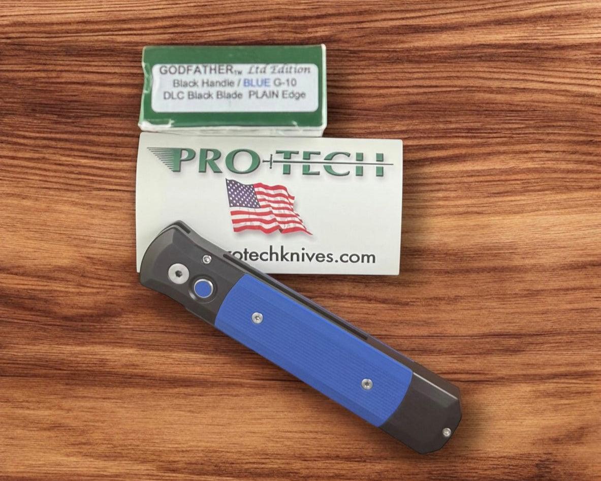 Pro-Tech-Pro-Tech Ltd Edition Godfather AUTO - Black Aluminum and Blue G10 Handle - DLC Black 154CM Blade-Urban Cutlery