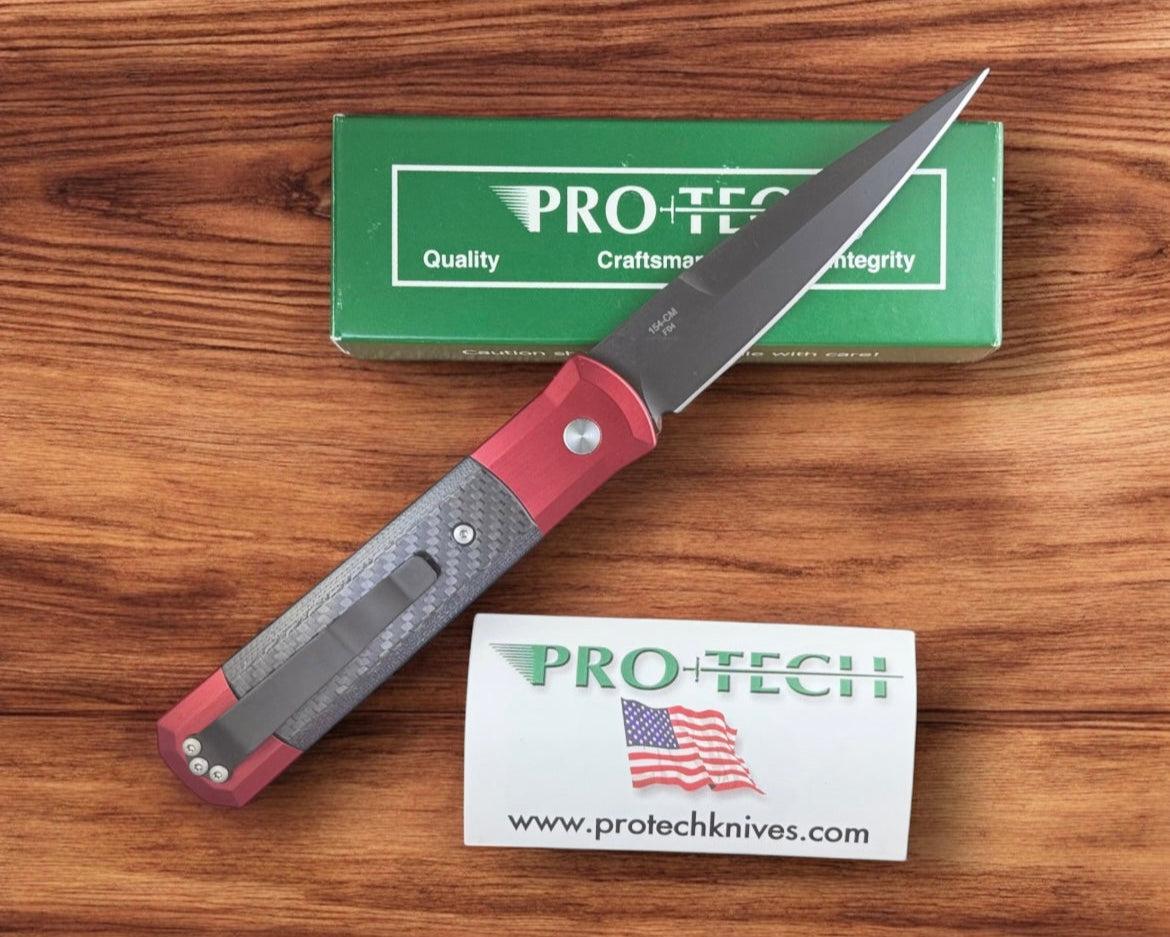 Pro-Tech-Pro-Tech Ltd Edition Godfather AUTO - Red Aluminum and Black Carbon Fiber Handle - DLC Black 154CM Blade-Urban Cutlery