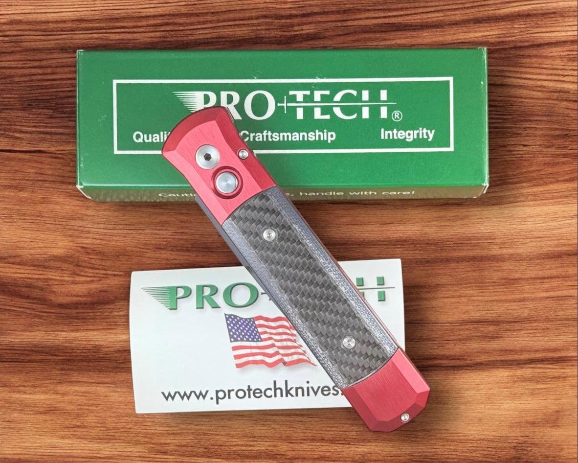 Pro-Tech-Pro-Tech Ltd Edition Godfather AUTO - Red Aluminum and Black Carbon Fiber Handle - DLC Black 154CM Blade-Urban Cutlery