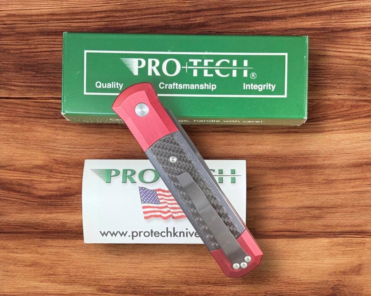 Pro-Tech-Pro-Tech Ltd Edition Godfather AUTO - Red Aluminum and Black Carbon Fiber Handle - DLC Black 154CM Blade-Urban Cutlery
