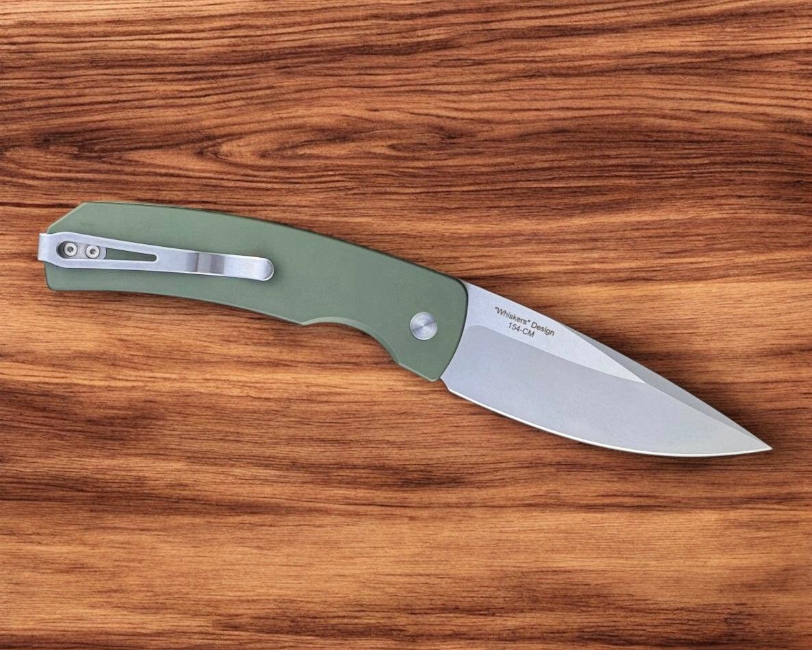 Pro-Tech-Pro-Tech M2601-Green Mike "Whiskers" Allen Design Blade Scale Release Auto - Solid Green Handles - Stonewash 154CM Blade-3-Urban Cutlery