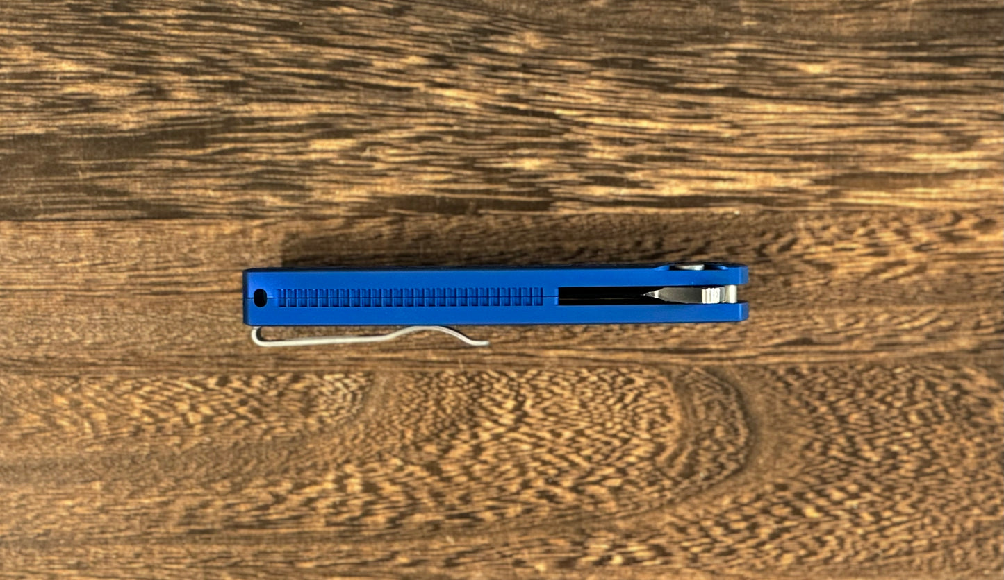 Pro-Tech-Pro-Tech Malibu "Nexus" - Blue 25 Year Anniversary Pattern Milled Handle - Stonewash Reverse Tanto Blade - MOP Inlaid Push Button - Blasted Hardware - (5405-BLUE NEXUS)-6-Urban Cutlery