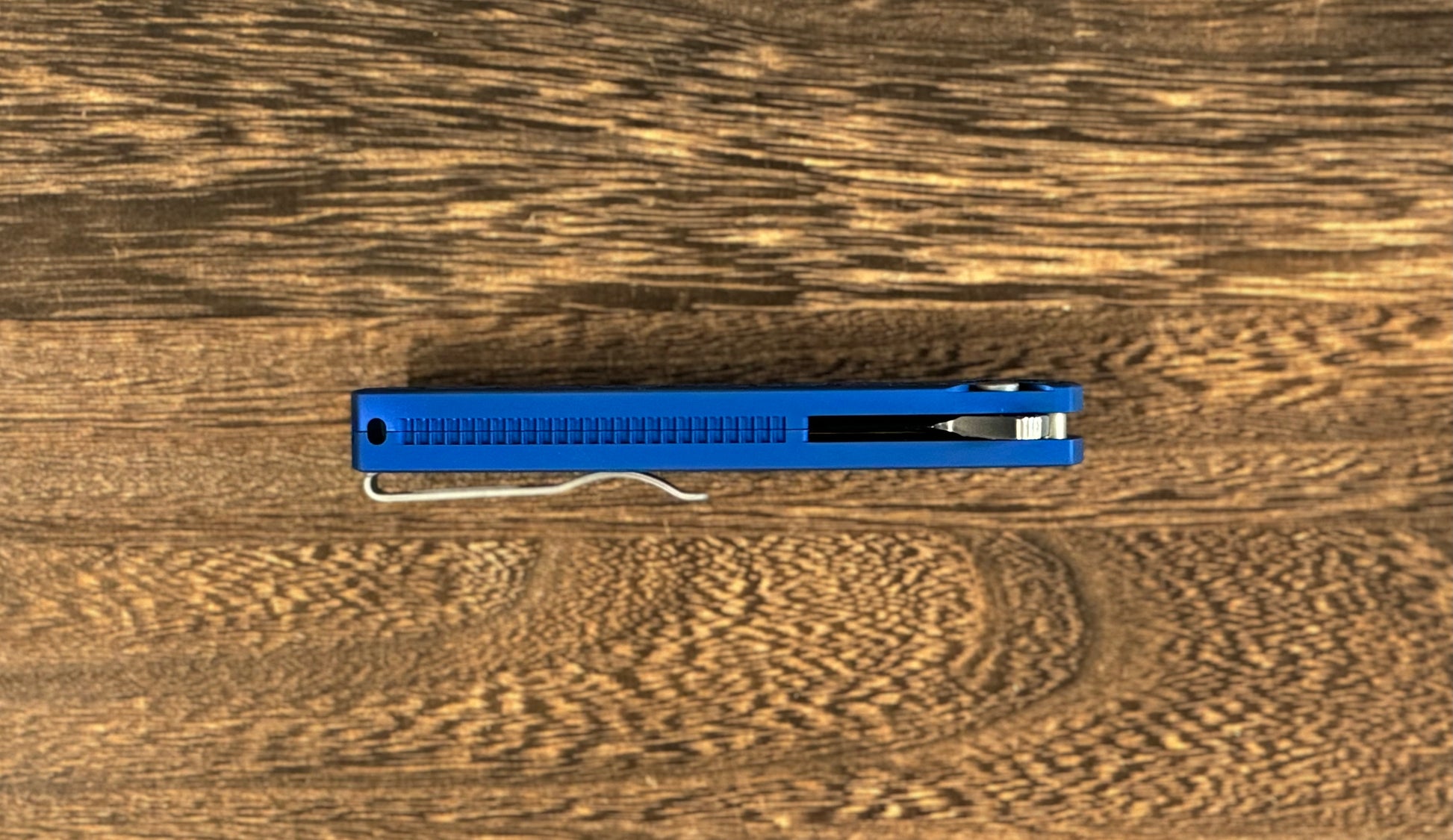 Pro-Tech-Pro-Tech Malibu "Nexus" - Blue 25 Year Anniversary Pattern Milled Handle - Stonewash Reverse Tanto Blade - MOP Inlaid Push Button - Blasted Hardware - (5405-BLUE NEXUS)-6-Urban Cutlery