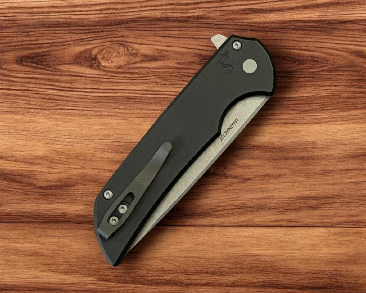 Pro-Tech-Pro-Tech Mordax (MX101) - Black Handle - Stonewash Magnacut Blade - Blasted Mini Deep Carry Clip-5-Urban Cutlery