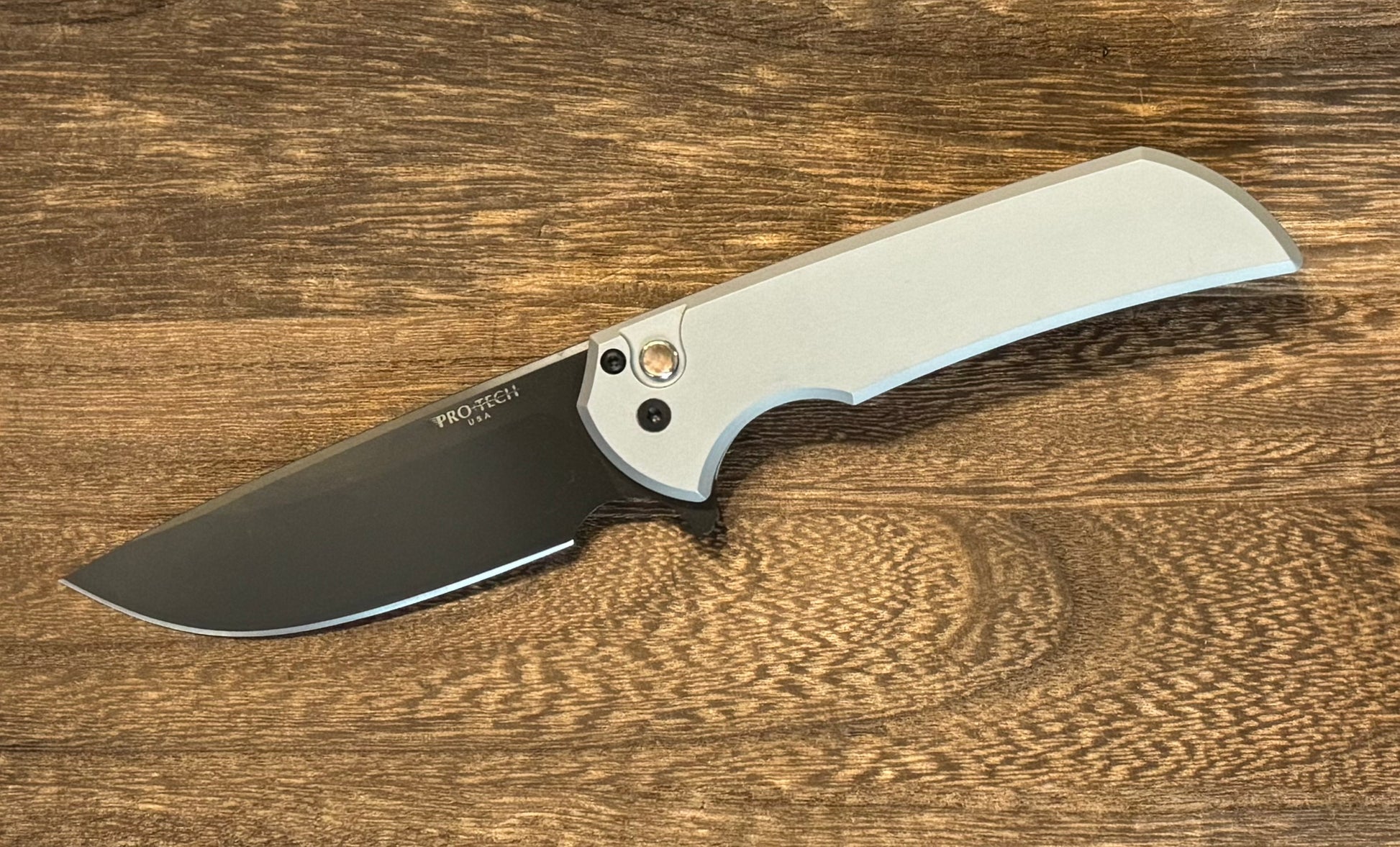 Pro-Tech-Pro-Tech Mordax (MX103-Grey) - Grey Handle - DLC Black S45VN Blade - MOP Push Button - Black Deep Carry Clip-1-Urban Cutlery