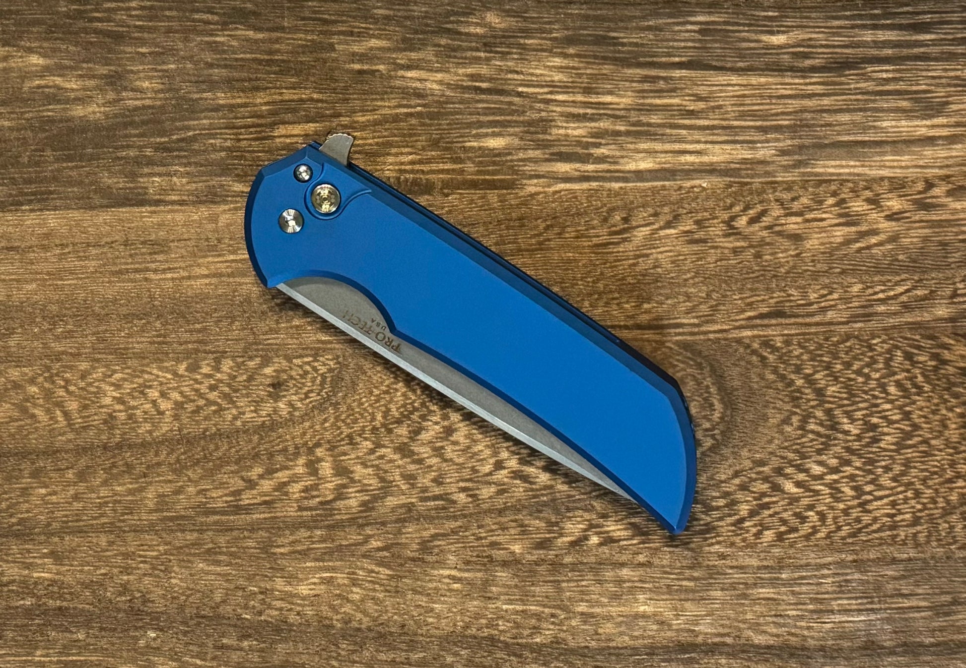 Pro-Tech-Pro-Tech NYC Watch Wind Up Exclusive Mordax - Blue Handle - Stonewash Magnacut Blade - Mosaic Pin Button - Satin Hardware and Accents /30-3-Urban Cutlery