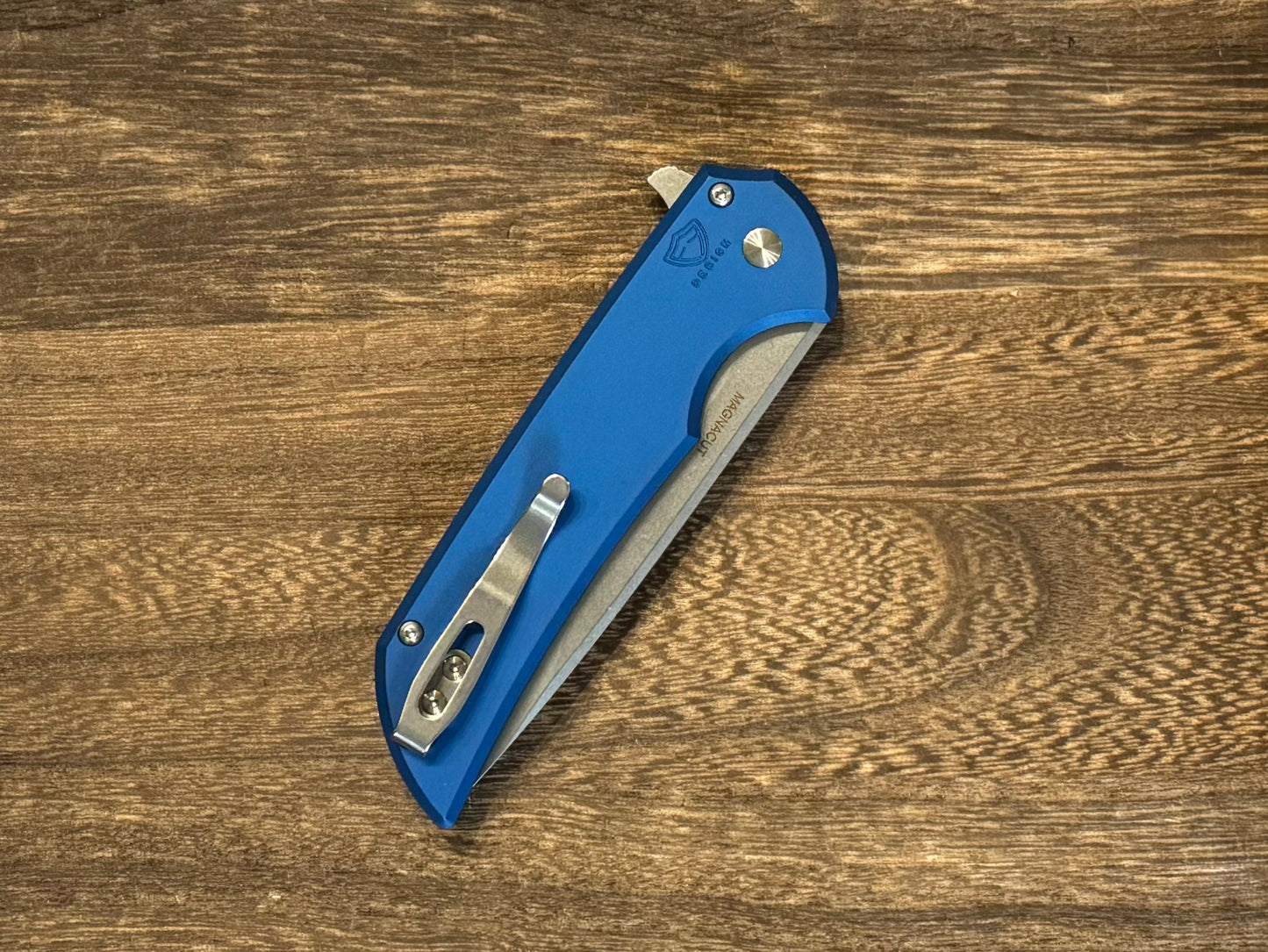 Pro-Tech-Pro-Tech NYC Watch Wind Up Exclusive Mordax - Blue Handle - Stonewash Magnacut Blade - Mosaic Pin Button - Satin Hardware and Accents /30-4-Urban Cutlery