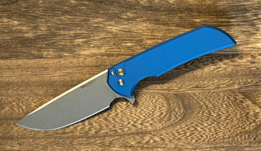 Pro-Tech-Pro-Tech NYC Watch Wind Up Exclusive Mordax - Blue Handle - Stonewash Magnacut Blade - Mosaic Pin Button - Satin Hardware and Accents /30-Urban Cutlery