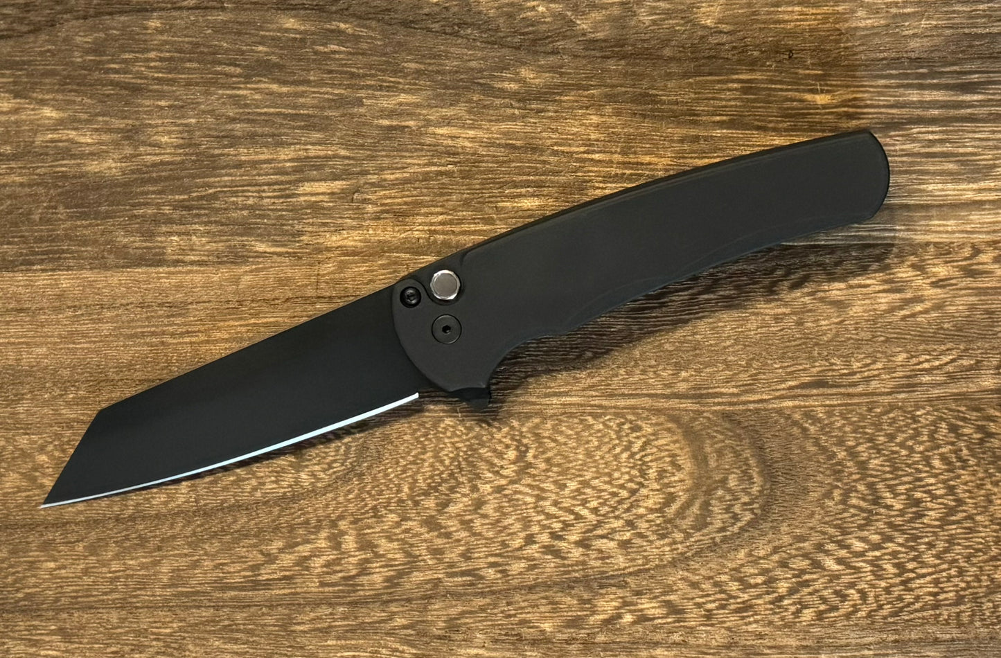 Pro-Tech-Pro-Tech NYC Watch Wind Up Malibu - Black Handle - All Black Hardware - Black Lip Pearl Button - DLC Black Reverse Tanto 20CV Blade - Satin Spine /15-1-Urban Cutlery