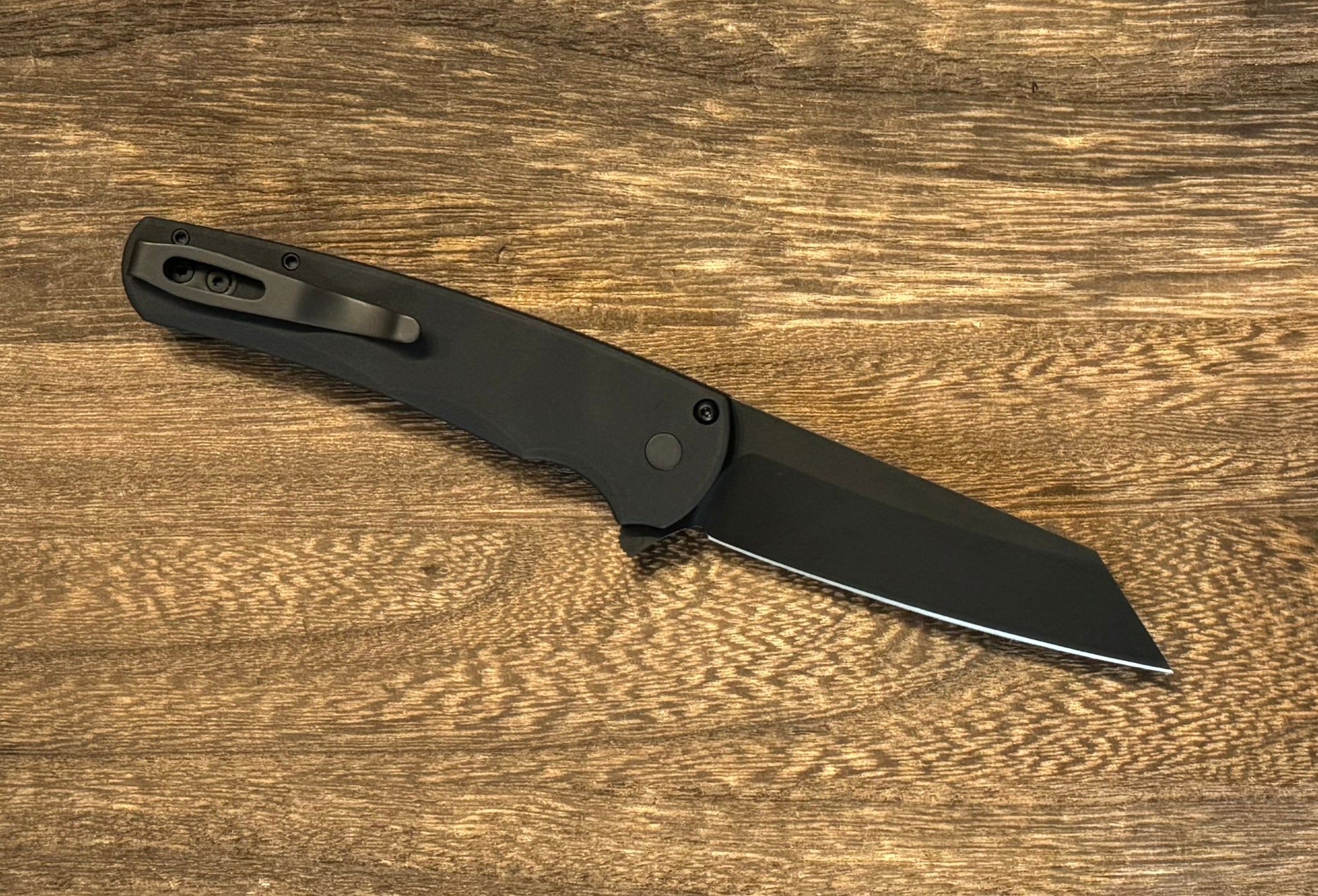 Pro-Tech-Pro-Tech NYC Watch Wind Up Malibu - Black Handle - All Black Hardware - Black Lip Pearl Button - DLC Black Reverse Tanto 20CV Blade - Satin Spine /15-2-Urban Cutlery