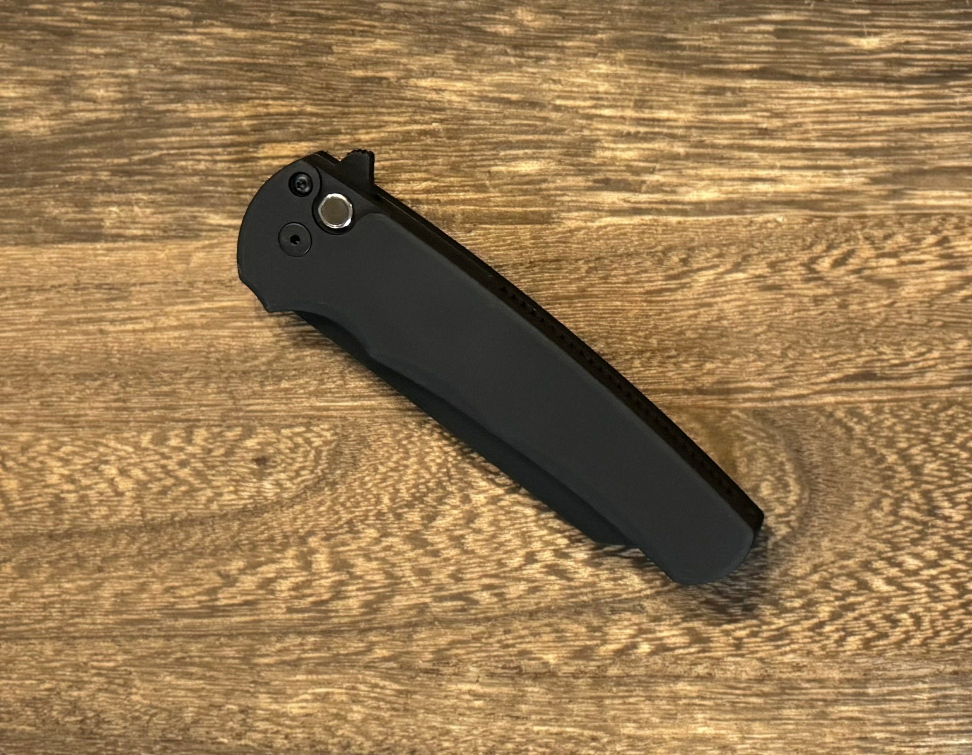 Pro-Tech-Pro-Tech NYC Watch Wind Up Malibu - Black Handle - All Black Hardware - Black Lip Pearl Button - DLC Black Reverse Tanto 20CV Blade - Satin Spine /15-3-Urban Cutlery