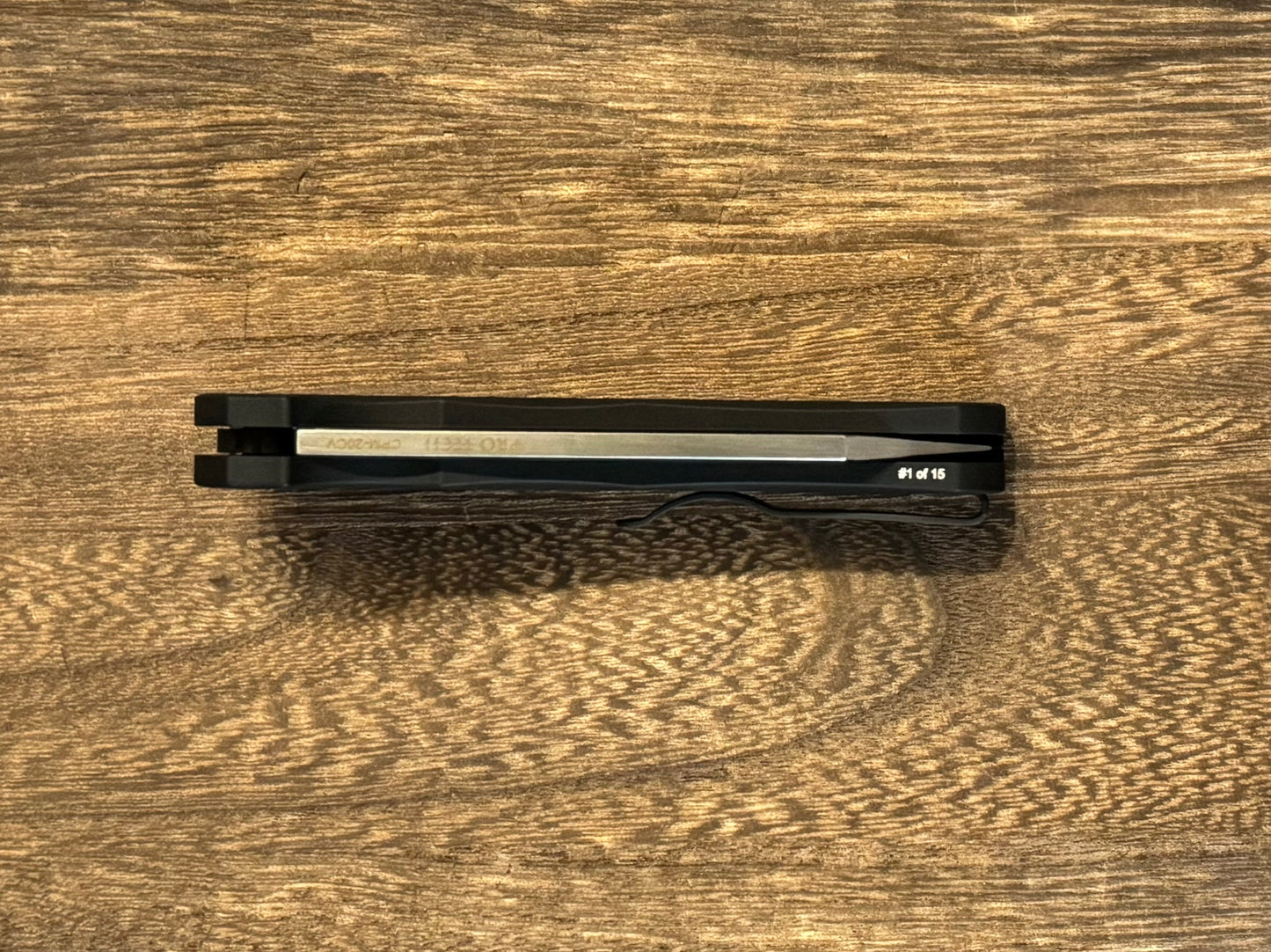 Pro-Tech-Pro-Tech NYC Watch Wind Up Malibu - Black Handle - All Black Hardware - Black Lip Pearl Button - DLC Black Reverse Tanto 20CV Blade - Satin Spine /15-5-Urban Cutlery