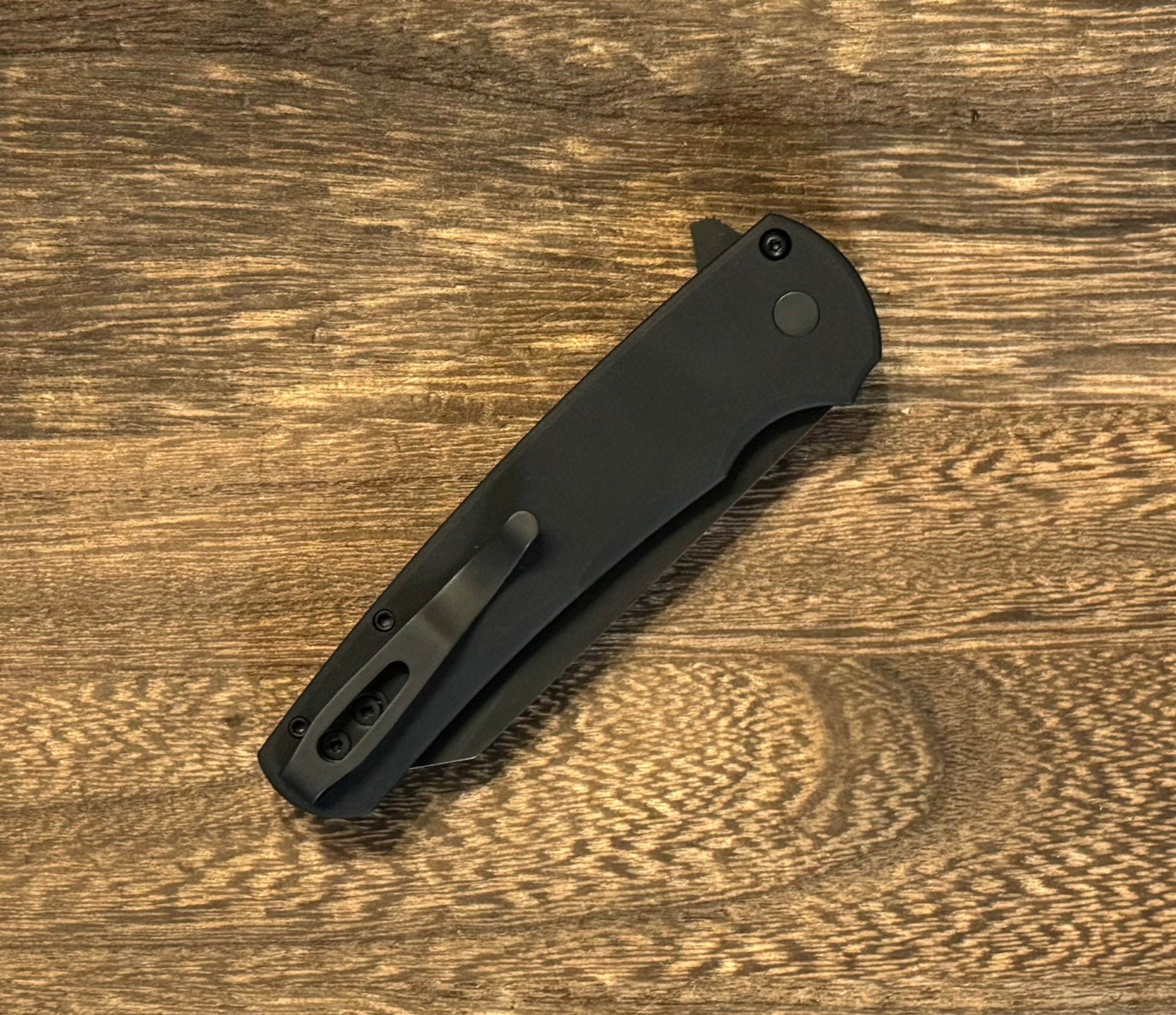 Pro-Tech-Pro-Tech NYC Watch Wind Up Malibu - Black Handle - All Black Hardware - Black Lip Pearl Button - DLC Black Reverse Tanto 20CV Blade - Satin Spine /15-Urban Cutlery