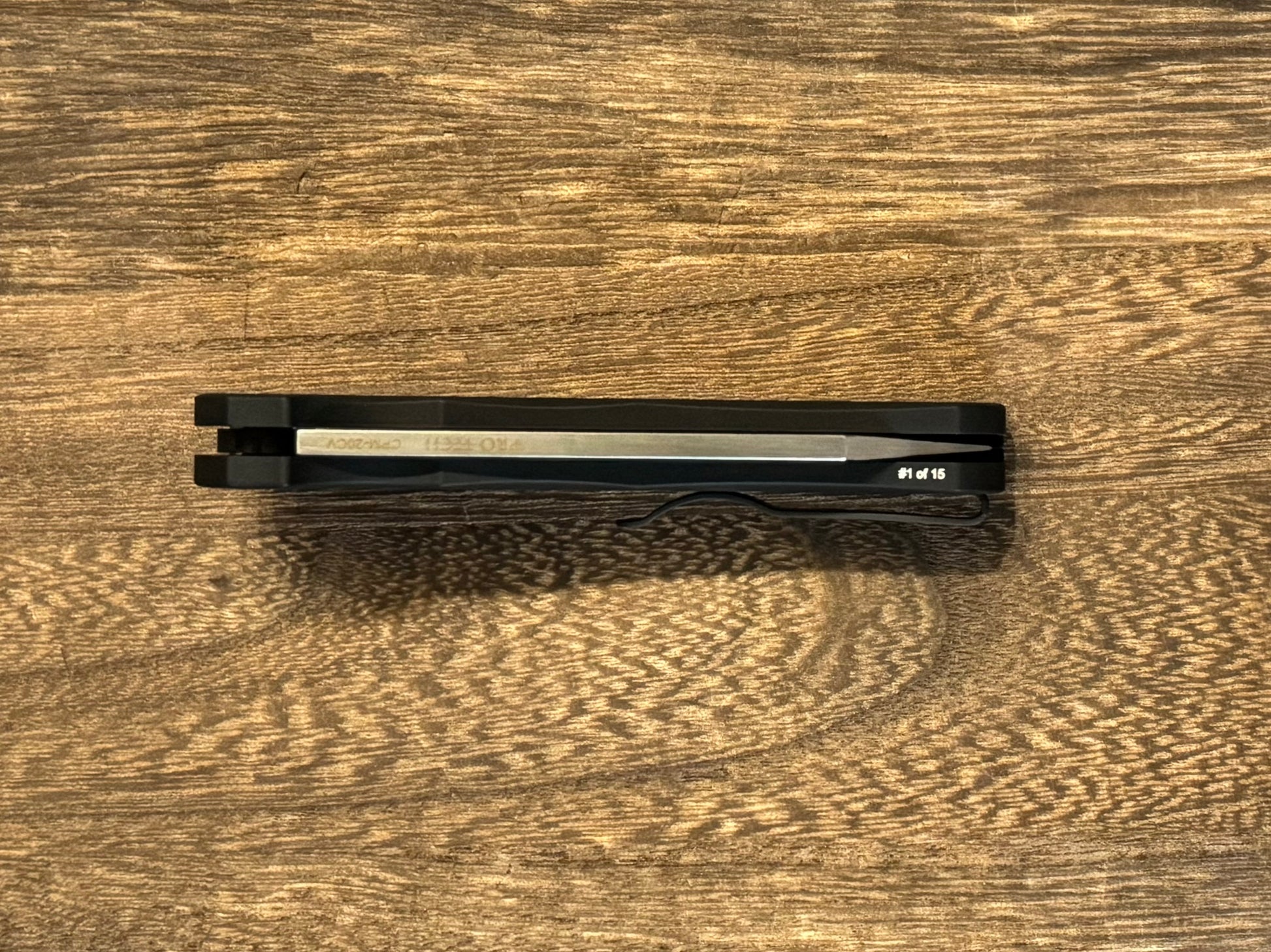 Pro-Tech-Pro-Tech NYC Watch Wind Up Malibu - Black Handle - All Black Hardware - Black Lip Pearl Button - DLC Black Reverse Tanto 20CV Blade - Satin Spine /15-Urban Cutlery
