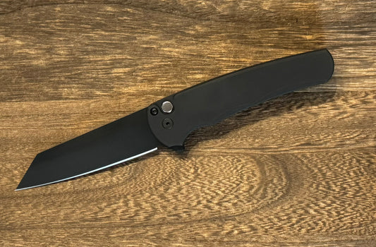 Pro-Tech-Pro-Tech NYC Watch Wind Up Malibu - Black Handle - All Black Hardware - Black Lip Pearl Button - DLC Black Reverse Tanto 20CV Blade - Satin Spine /15-Urban Cutlery