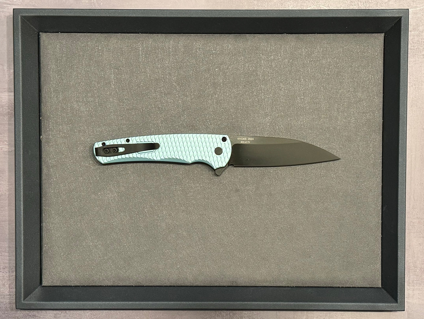 Pro-Tech-Pro-Tech NYCKS Special Malibu Ltd. Wharncliffe - Teal Dragon Scale Handle - Black Pearl Button - Black Magnacut Blade /75 - Brand New-2-Urban Cutlery