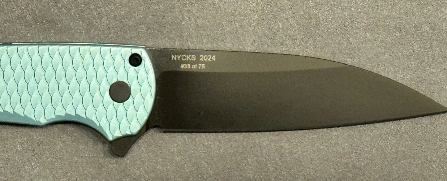 Pro-Tech-Pro-Tech NYCKS Special Malibu Ltd. Wharncliffe - Teal Dragon Scale Handle - Black Pearl Button - Black Magnacut Blade /75 - Brand New-3-Urban Cutlery