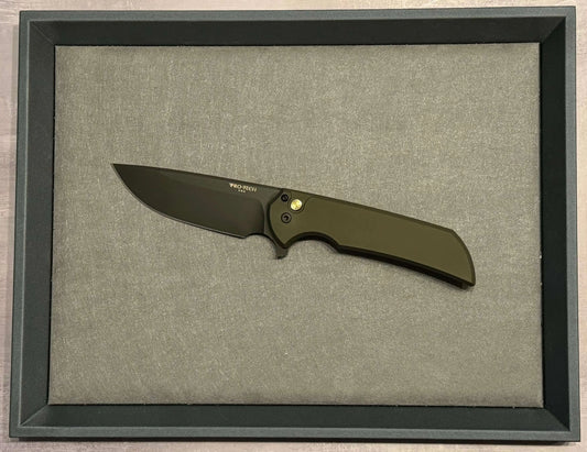 Pro-Tech-Pro-Tech NYCKS Special Mordax Wharncliffe - Green Handle - Mosaic Pin Push Button - DLC Black Magnacut Blade /25 - Brand New-1-Urban Cutlery