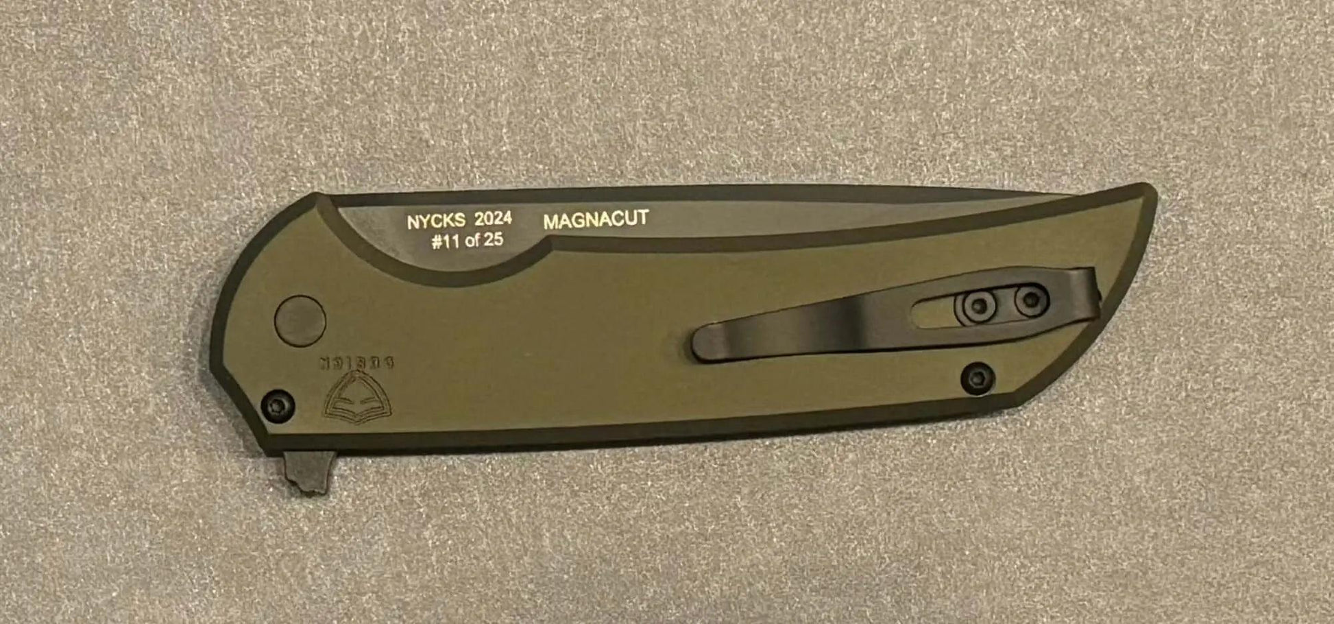Pro-Tech-Pro-Tech NYCKS Special Mordax Wharncliffe - Green Handle - Mosaic Pin Push Button - DLC Black Magnacut Blade /25 - Brand New-6-Urban Cutlery
