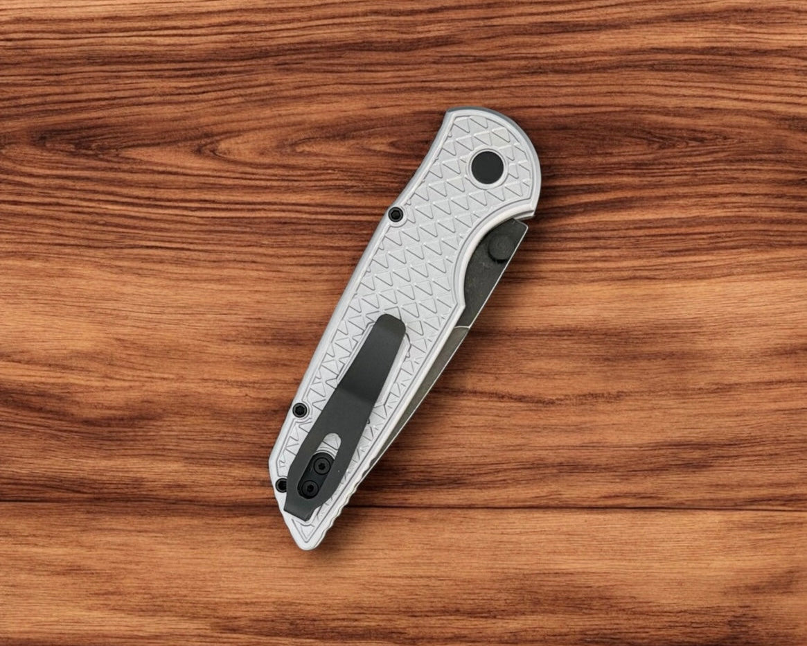 Pro-Tech-Pro-Tech NYCKS25.INT.1 NYCKS Special TR-3 INTEGRITY Manual - Relic Textured Grey Handle - DLC Wash s35vn Blade - Black Lip Pearl Button /20-5-Urban Cutlery