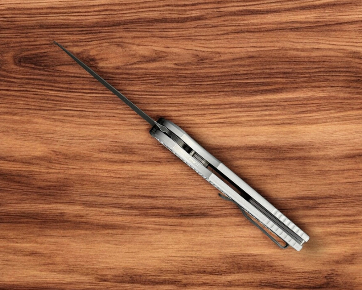 Pro-Tech-Pro-Tech NYCKS25.INT.1 NYCKS Special TR-3 INTEGRITY Manual - Relic Textured Grey Handle - DLC Wash s35vn Blade - Black Lip Pearl Button /20-6-Urban Cutlery