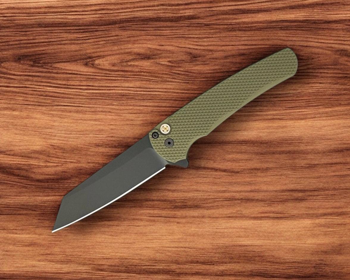 Pro-Tech-Pro-Tech NYCKS25.Malibu.1 NYCKS Special Malibu - Textured Green Handle - DLC Black Magnacut Reverse Tanto Blade - Mosaic Push Button /50-3-Urban Cutlery