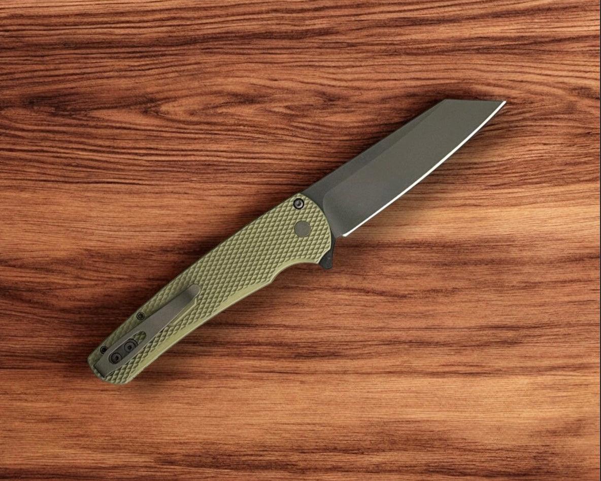 Pro-Tech-Pro-Tech NYCKS25.Malibu.1 NYCKS Special Malibu - Textured Green Handle - DLC Black Magnacut Reverse Tanto Blade - Mosaic Push Button /50-4-Urban Cutlery
