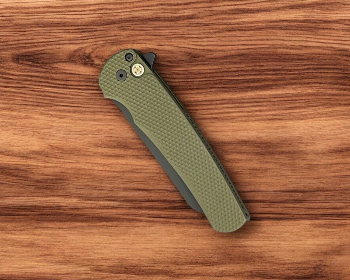 Pro-Tech-Pro-Tech NYCKS25.Malibu.1 NYCKS Special Malibu - Textured Green Handle - DLC Black Magnacut Reverse Tanto Blade - Mosaic Push Button /50-5-Urban Cutlery