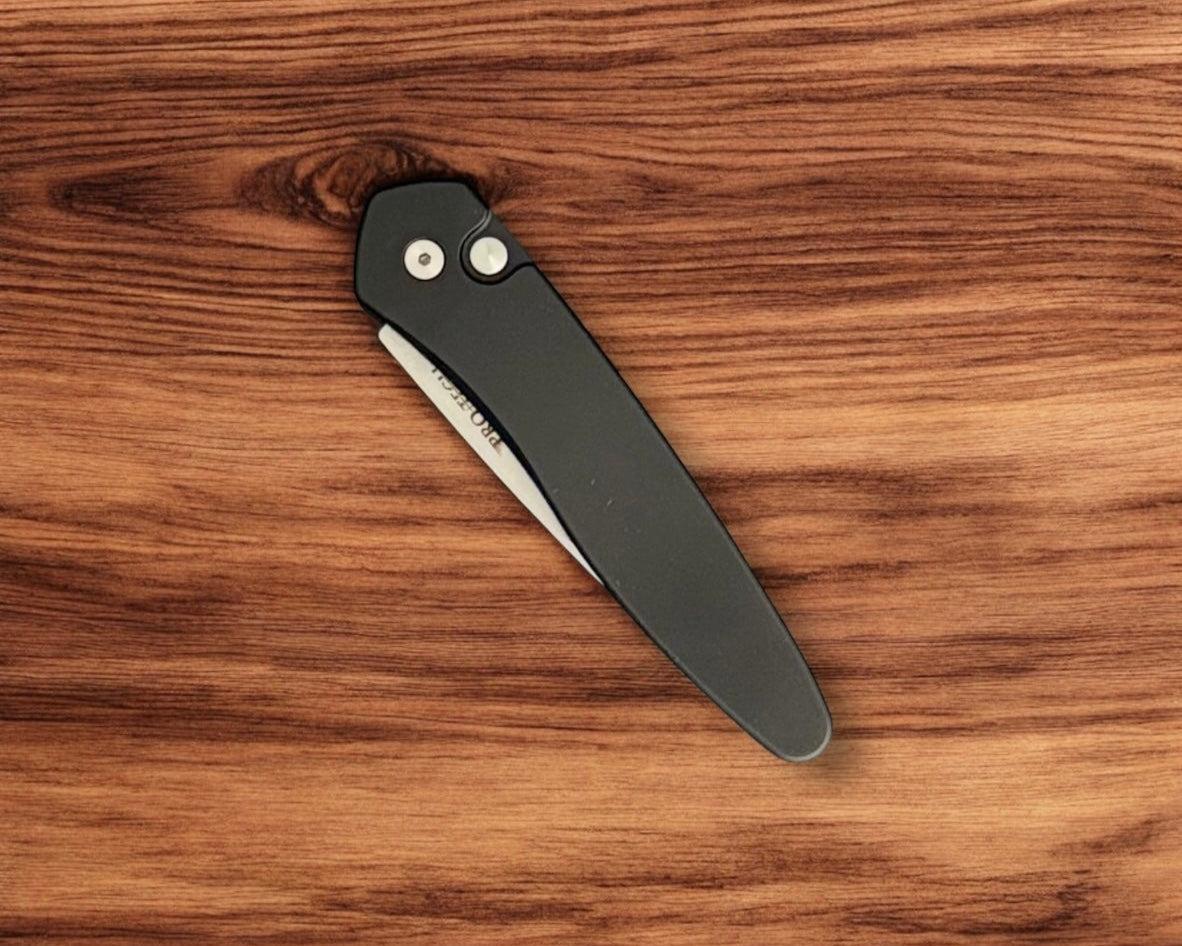 Pro-Tech-Pro-Tech Newport AUTO - Black Handle - Stonewash s35vn Blade - Satin Hardware-4-Urban Cutlery