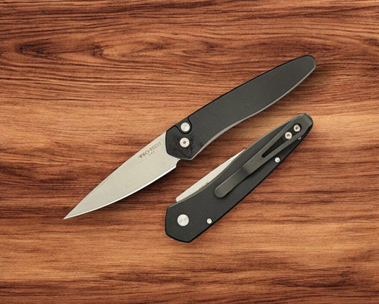 Pro-Tech-Pro-Tech Newport AUTO - Black Handle - Stonewash s35vn Blade - Satin Hardware-Urban Cutlery