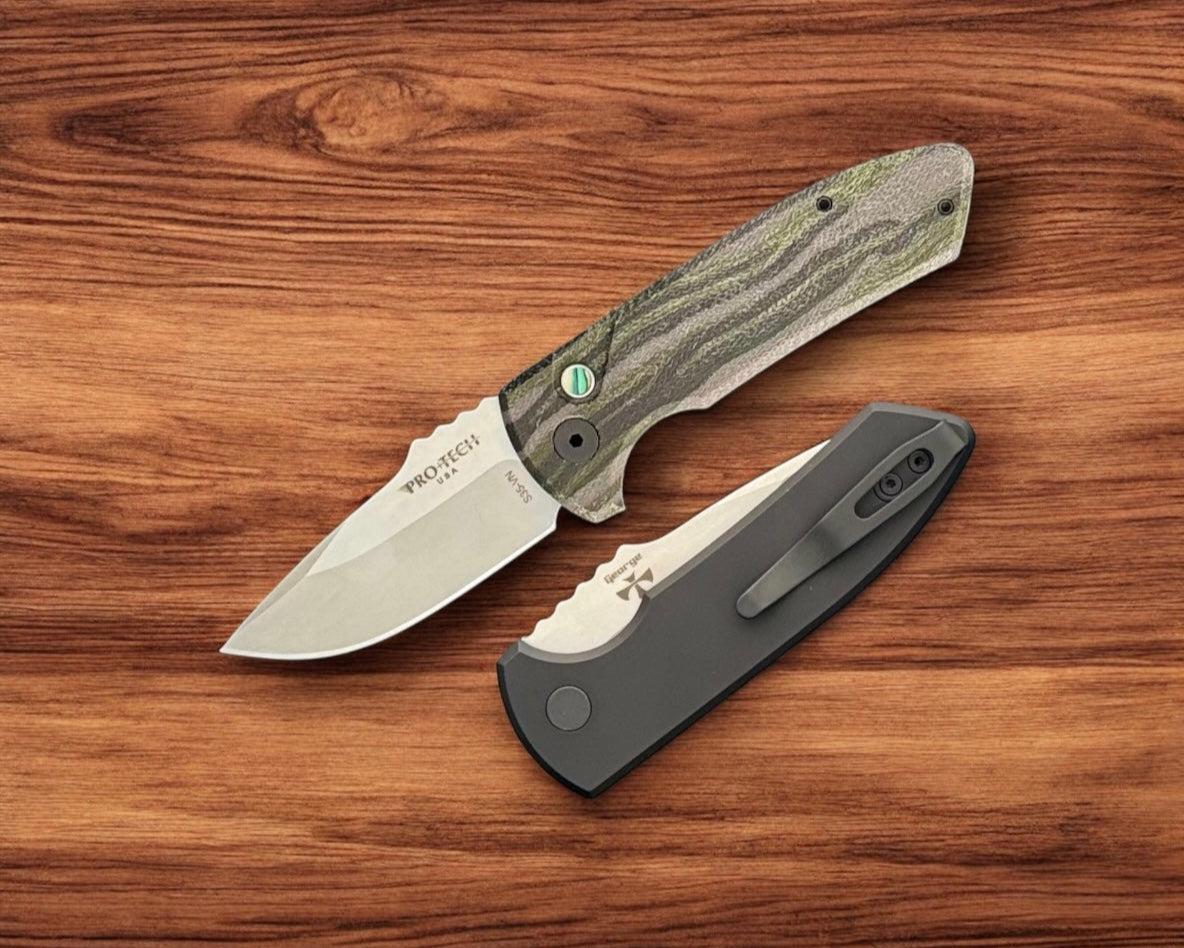 Pro-Tech-Pro-Tech SBR AUTO - Custom Unique Micarta Handle - s35vn Blade - Unique Button #2-1-Urban Cutlery