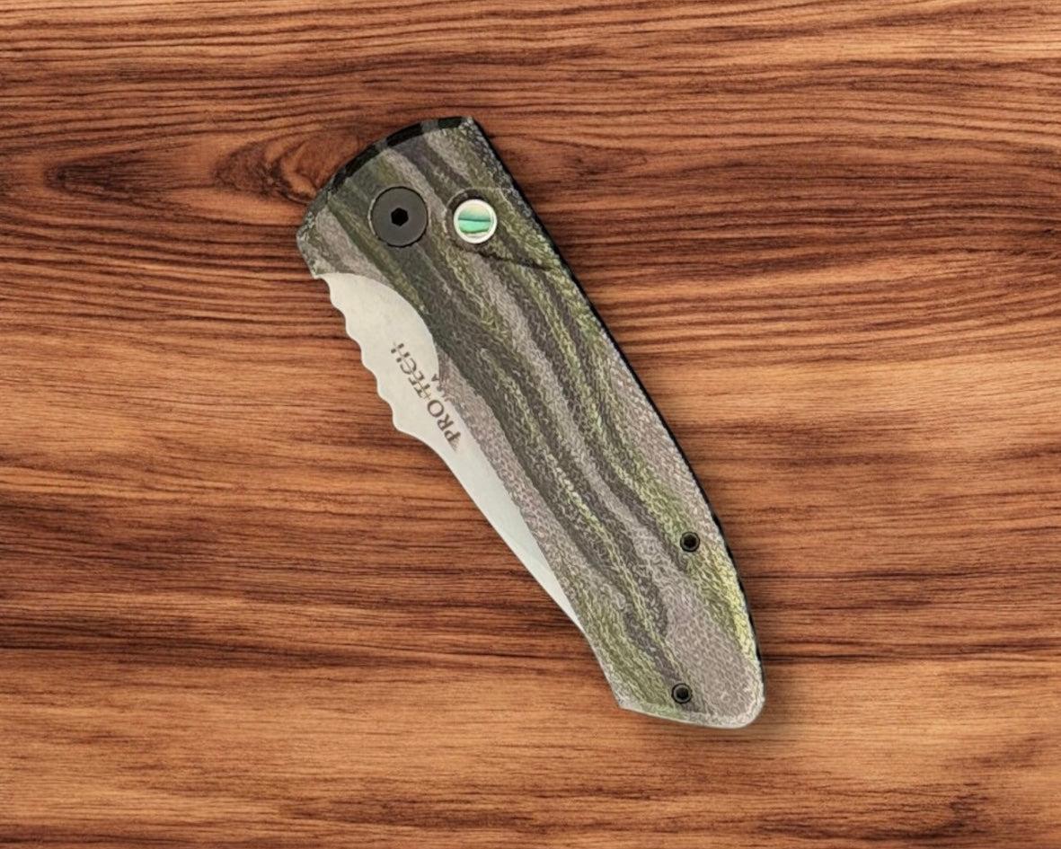 Pro-Tech-Pro-Tech SBR AUTO - Custom Unique Micarta Handle - s35vn Blade - Unique Button #2-4-Urban Cutlery