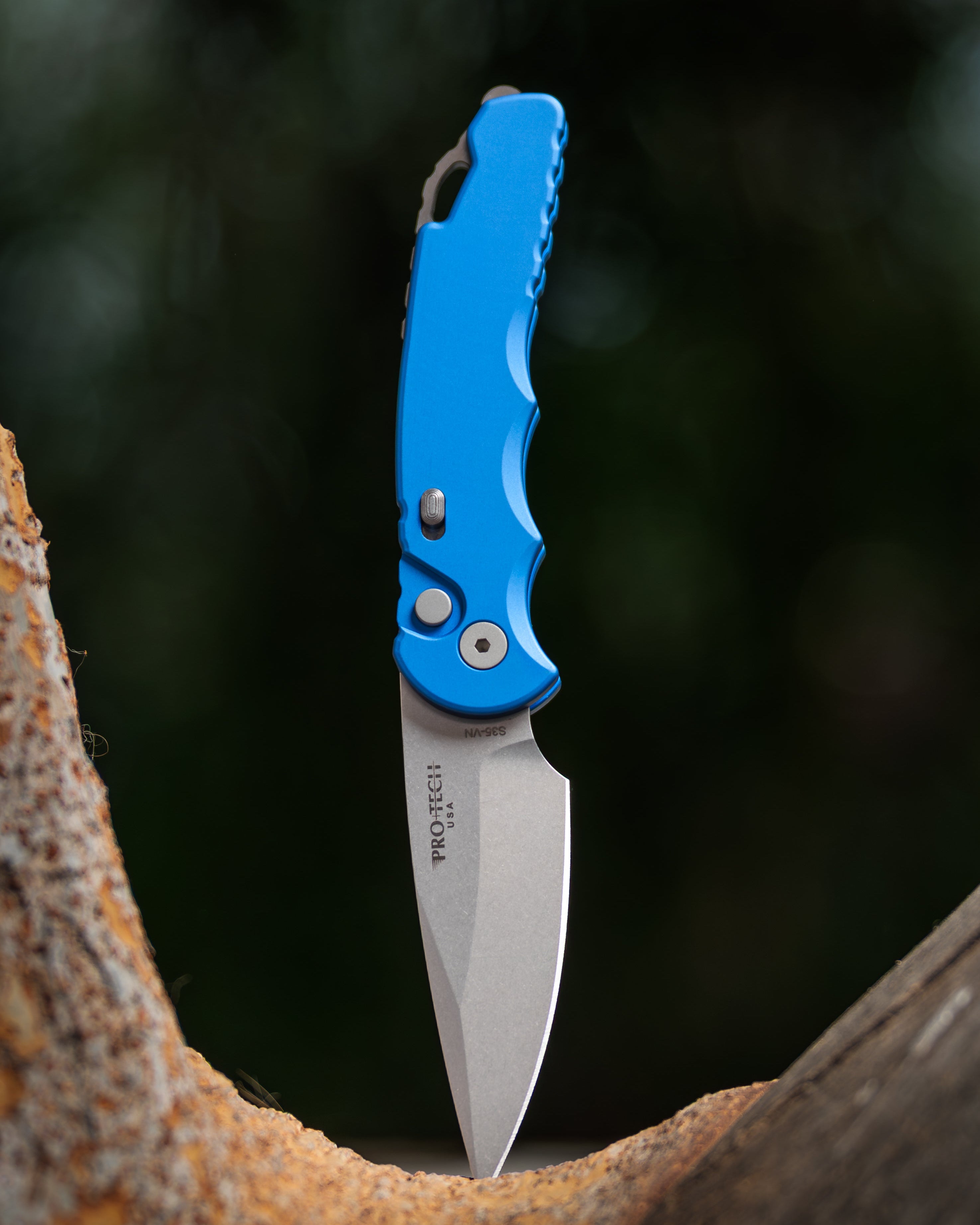 Pro-Tech-Pro-Tech T501.Blue TR-5 AUTO - Blue Handle - Stonewash S35VN Blade - Secondary Slide Safety-4-Urban Cutlery