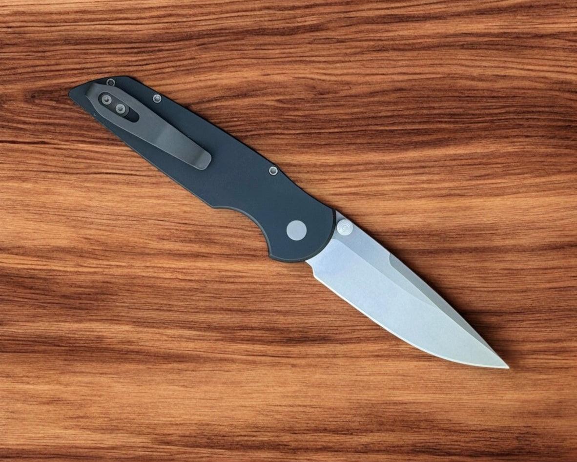 Pro-Tech-Pro-Tech TR-3 INTEGRITY Manual - Black Handle - Stonewash S35vn Blade - Black DLC Coated Mini Deep Carry Clip-2-Urban Cutlery