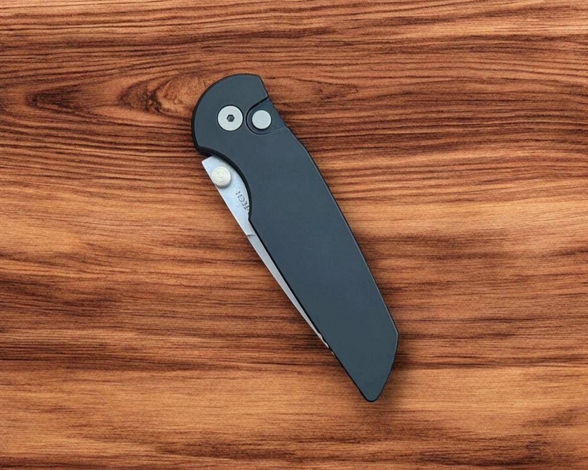 Pro-Tech-Pro-Tech TR-3 INTEGRITY Manual - Black Handle - Stonewash S35vn Blade - Black DLC Coated Mini Deep Carry Clip-3-Urban Cutlery