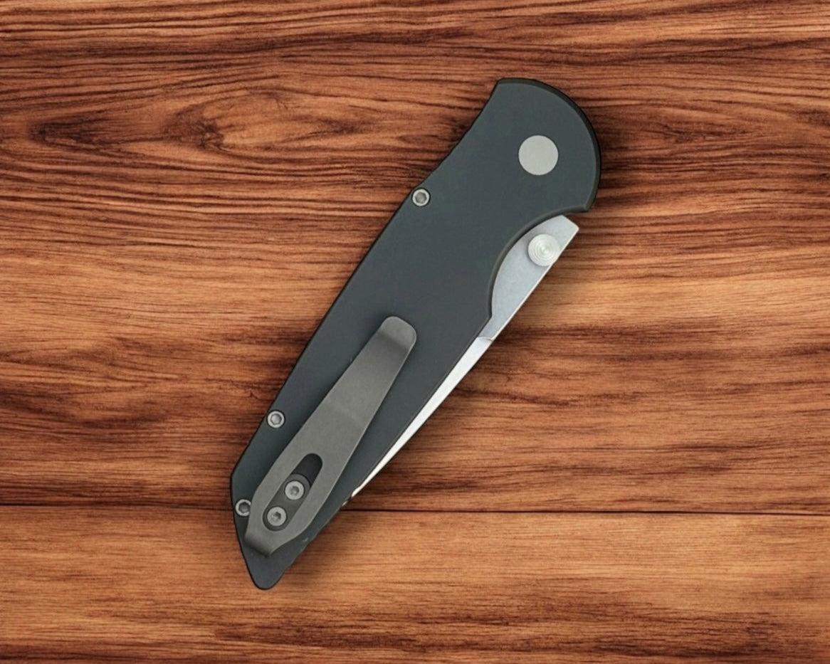 Pro-Tech-Pro-Tech TR-3 INTEGRITY Manual - Black Handle - Stonewash S35vn Blade - Black DLC Coated Mini Deep Carry Clip-4-Urban Cutlery