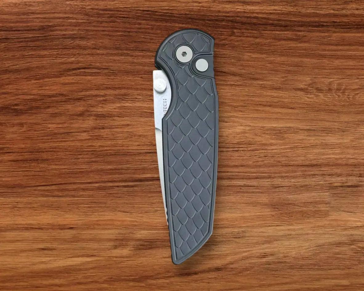 Pro-Tech-Pro-Tech TR-3 INTEGRITY Manual - REPTILE Textured Black Handle - Stonewash S35vn Blade - Wide Deep Carry Clip-4-Urban Cutlery