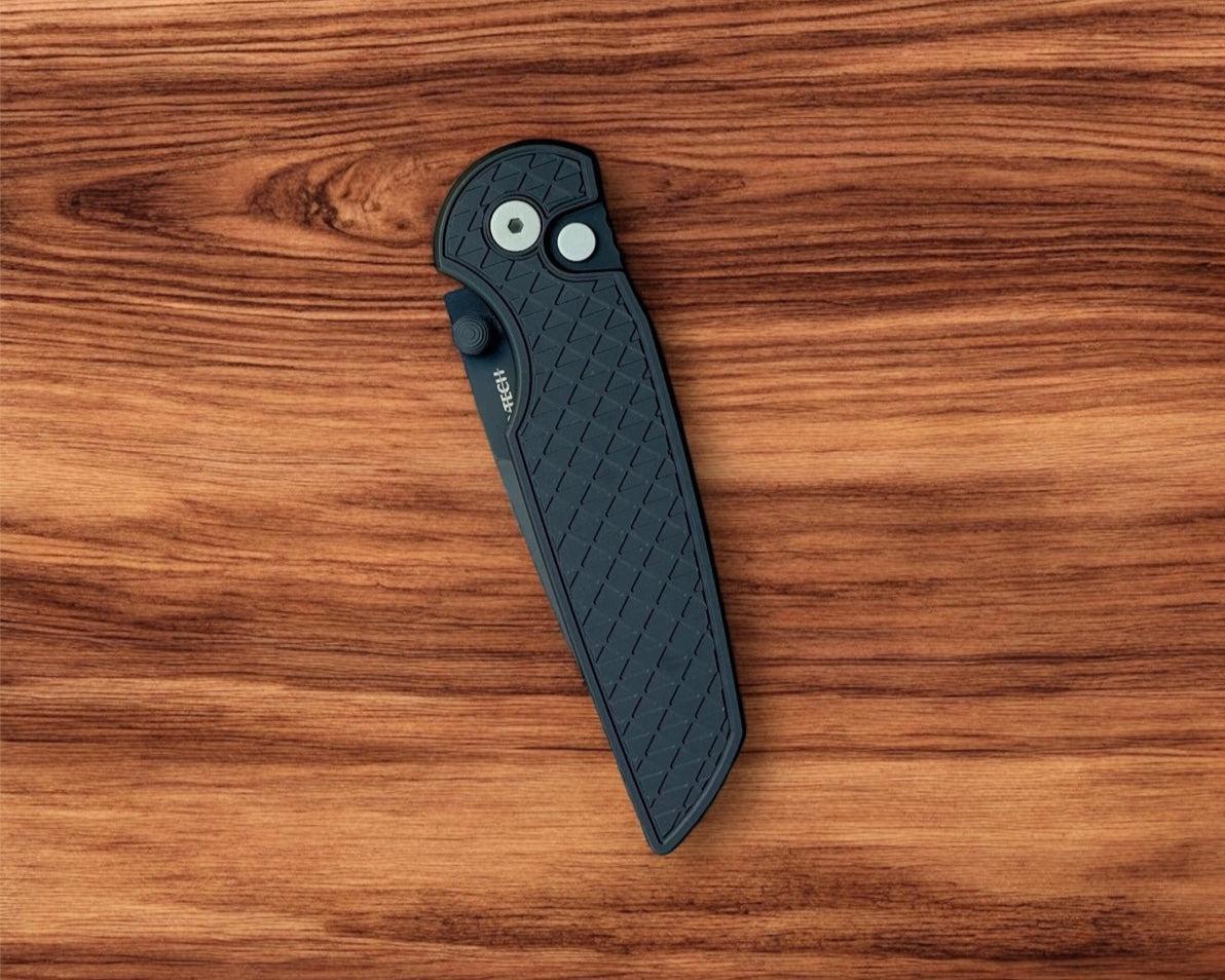 Pro-Tech-Pro-Tech TR-3 INTEGRITY Manual - Relic Textured Black Handle - DLC Black S35vn Blade - Black Wide Deep Carry Clip-Urban Cutlery