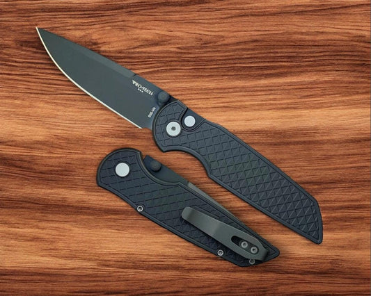 Pro-Tech-Pro-Tech TR-3 INTEGRITY Manual - Relic Textured Black Handle - DLC Black S35vn Blade - Black Wide Deep Carry Clip-Urban Cutlery