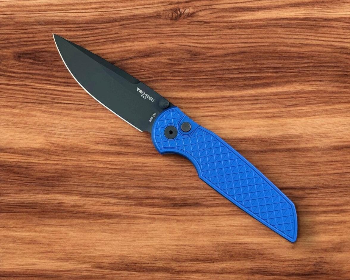 Pro-Tech-Pro-Tech TR-3 INTEGRITY Manual - Relic Textured Blue Handle - DLC Black S35vn Blade - Black Wide Deep Carry Clip-Urban Cutlery