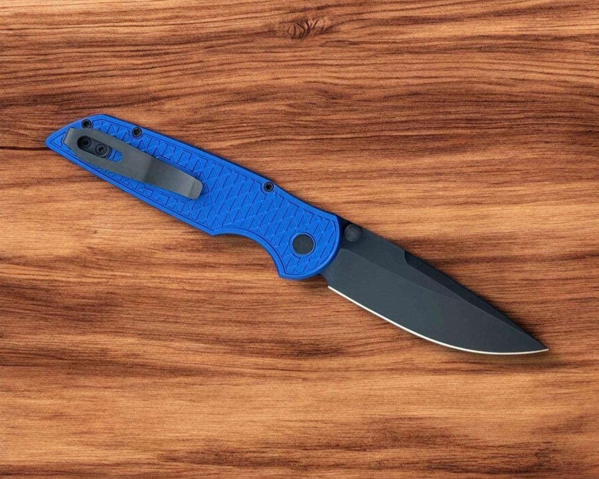 Pro-Tech-Pro-Tech TR-3 INTEGRITY Manual - Relic Textured Blue Handle - DLC Black S35vn Blade - Black Wide Deep Carry Clip-Urban Cutlery