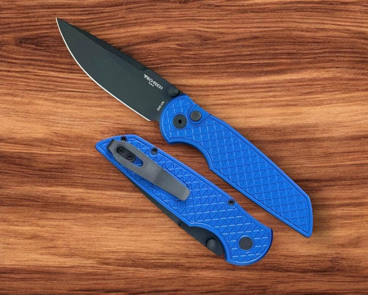 Pro-Tech-Pro-Tech TR-3 INTEGRITY Manual - Relic Textured Blue Handle - DLC Black S35vn Blade - Black Wide Deep Carry Clip-Urban Cutlery