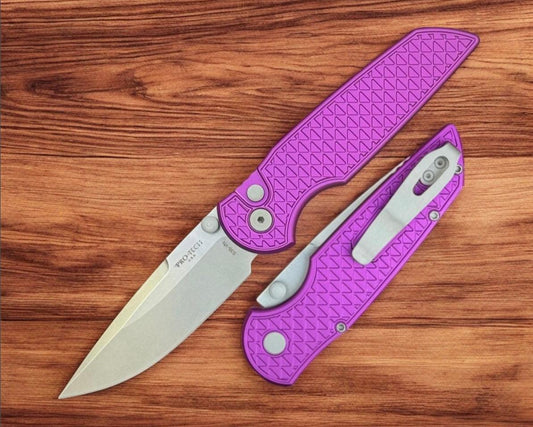 Pro-Tech-Pro-Tech TR-3 INTEGRITY Manual - Relic Textured Purple Handle - Stonewash S35vn Blade - Blasted Wide Deep Carry Clip-Urban Cutlery
