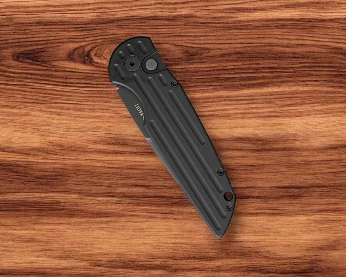 Pro-Tech-Pro-Tech TR-3 SWAT Tactical Response AUTO - Black w/ Groove Texture Handle - Black 154cm Blade - All Black Hardware-4-Urban Cutlery