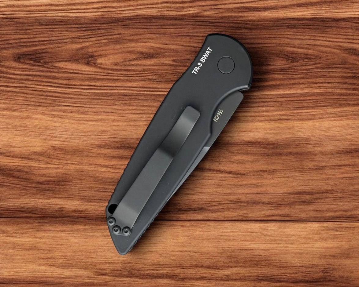 Pro-Tech-Pro-Tech TR-3 SWAT Tactical Response AUTO - Black w/ Groove Texture Handle - Black 154cm Blade - All Black Hardware-5-Urban Cutlery