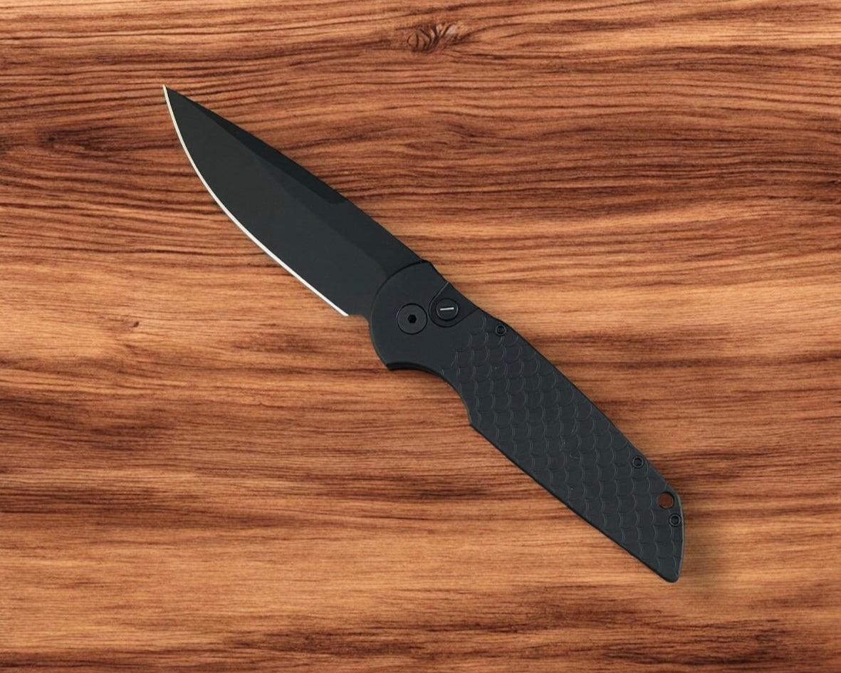 Pro-Tech-Pro-Tech TR-3 X1 Operator Auto - OPERATOR - Black "Fish Scale" Handle - Sterile Black 154cm Blade - Tritium Button-2-Urban Cutlery